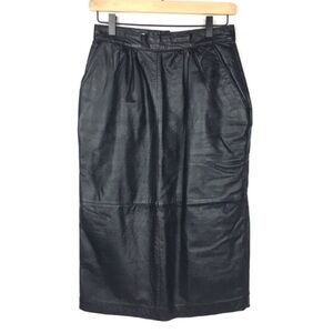VINTAGE Skirt 100% Leather Genuine Pencil Slim 90s Retro Biker Grunge Size 10